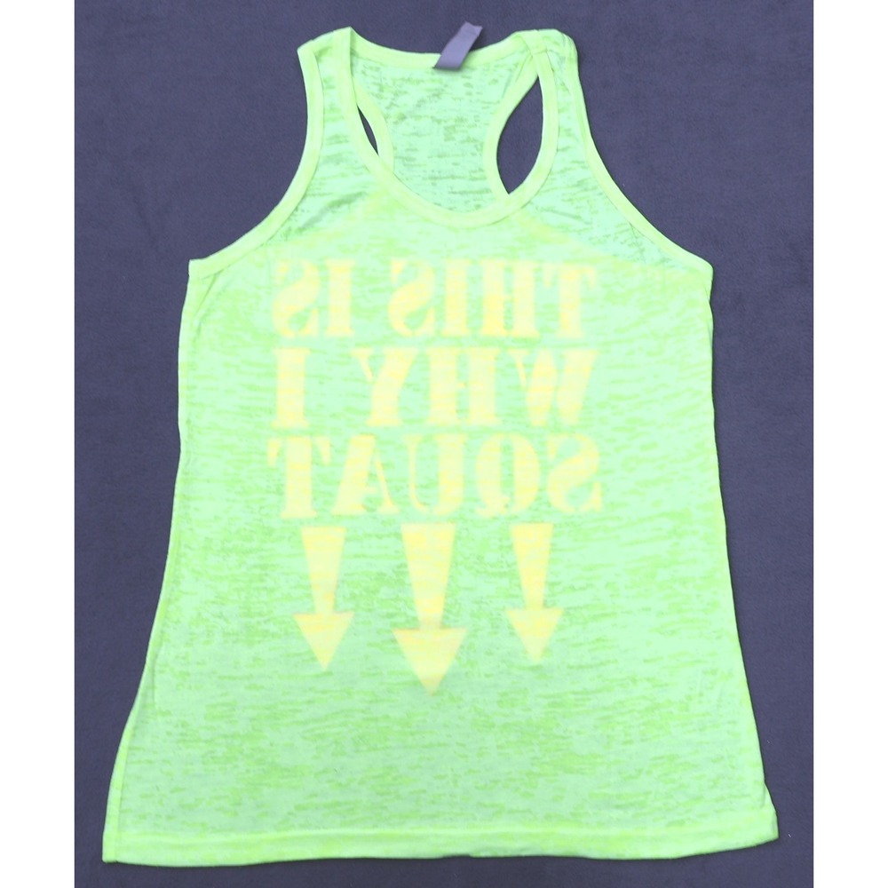 Raging Rhino Tank Top Womens Large Neon Green Excellent This Is Why I Squat Pink